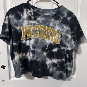 Pel Athletic Packers T-Shirt Womens Large Black Tie Dye Excellent Cropped NFL